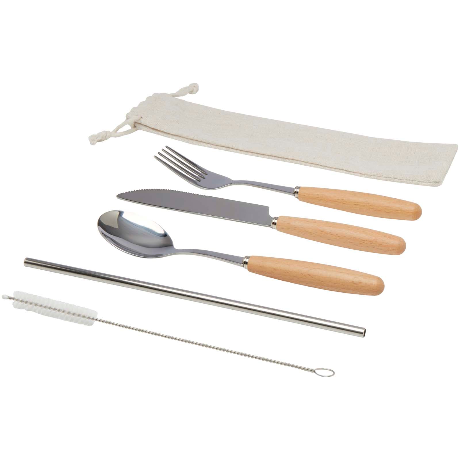 Set de tacâmuri Root de 5 piese din oțel inoxidabil și lemn de fag