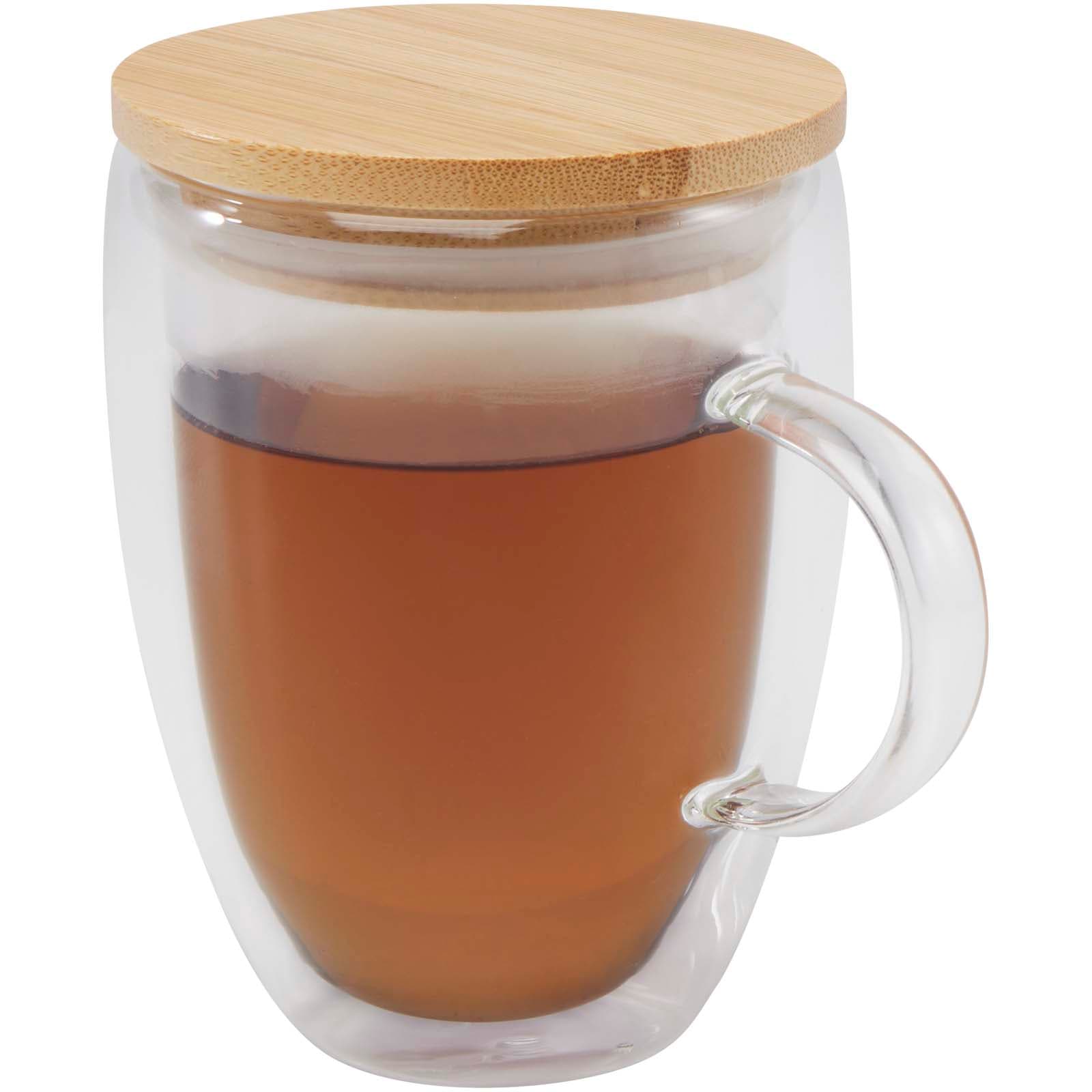 Pahar din sticlă Leona 350 ml cu capac din bambus