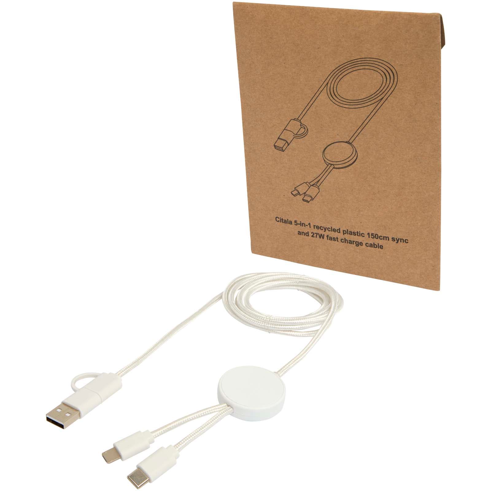 Cablu de sincronizare a datelor și încărcare rapidă 27W Citala 5-în-1 din plastic reciclat, 150 cm