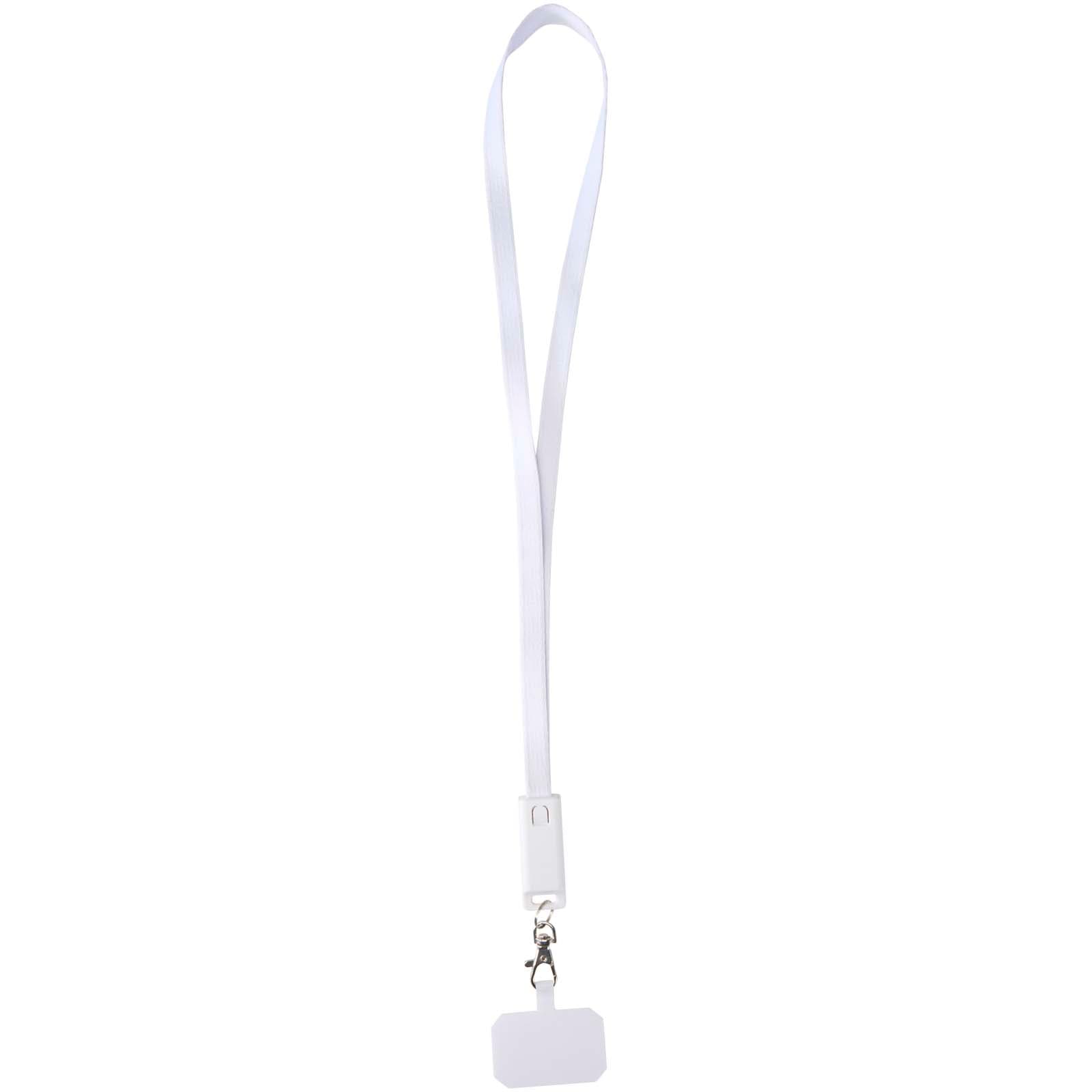 Lanyard pentru smartphone Franz din plastic reciclat cu cablu 5-în-1 integrat pentru sincronizare date și încărcare rapidă de 65W