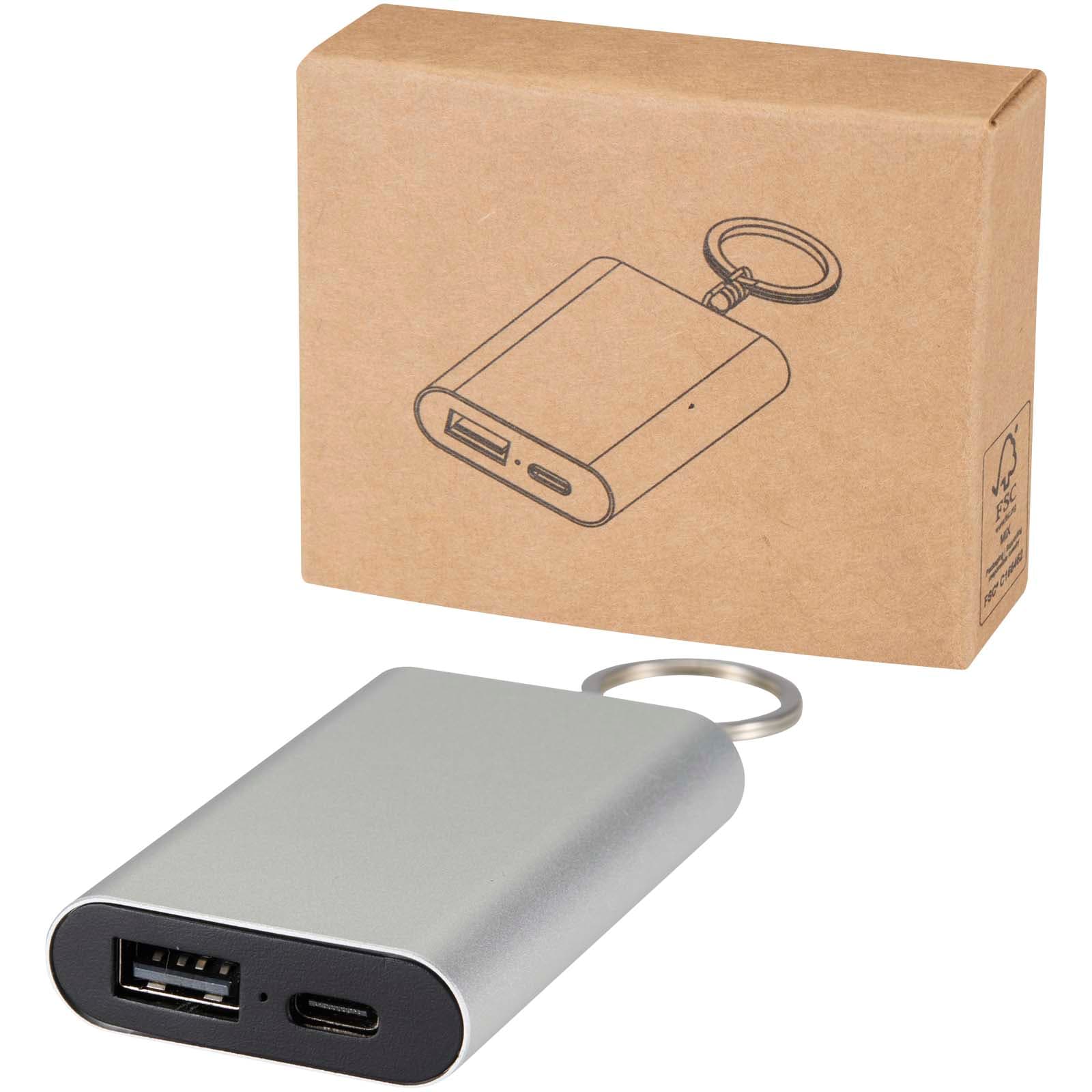 Baterie externă Arcturus de 2000 mAh din aluminiu reciclat cu breloc