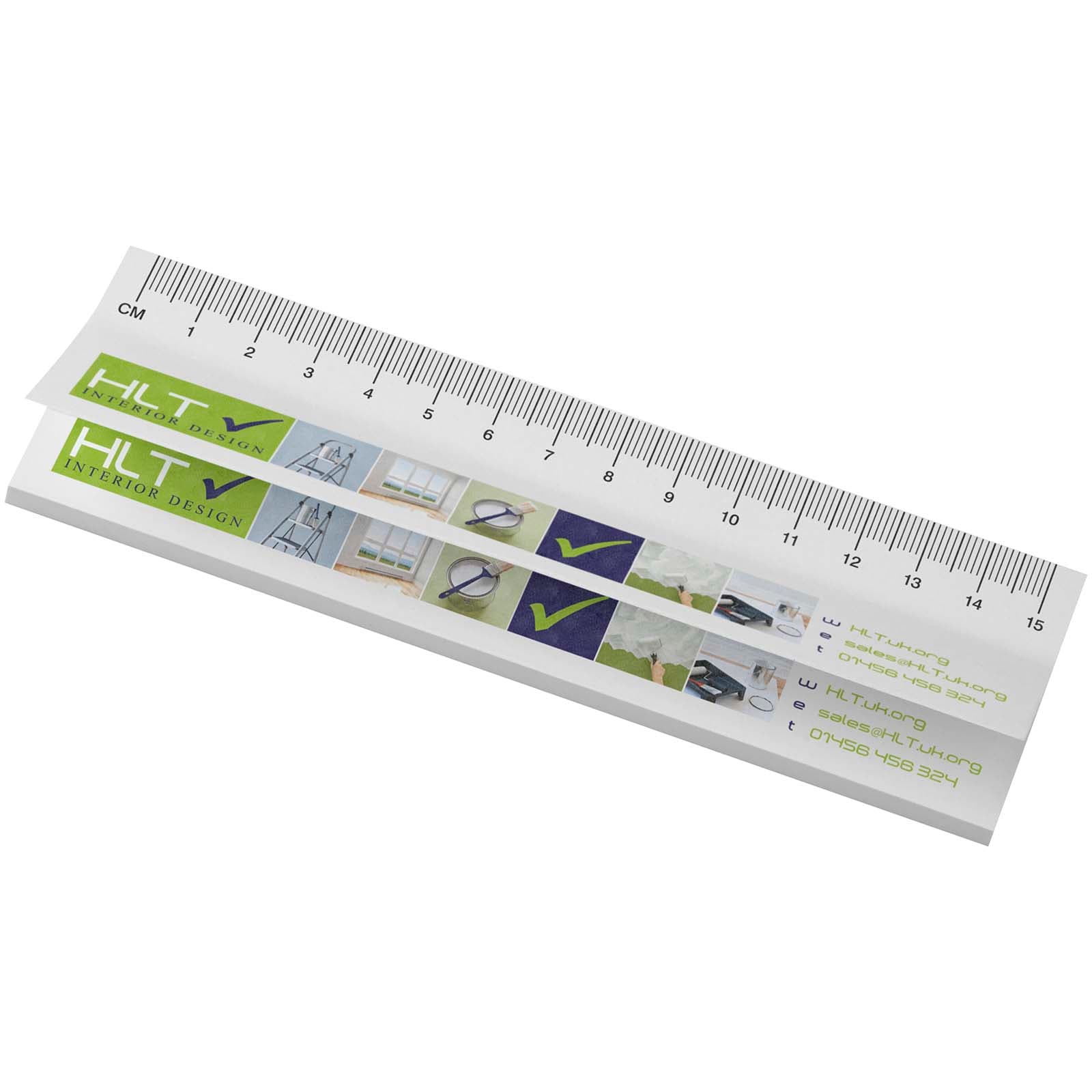Notițe adezive reciclate Sticky-Mate® cu riglă imprimată de 15 cm