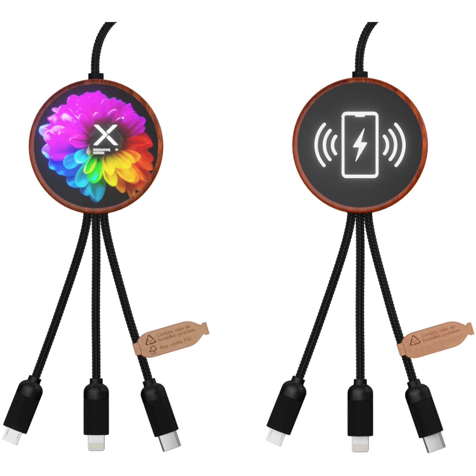 Cablu de încărcare cu logo luminos SCX.design C40 5-în-1 din rPET și suport de încărcare de 10W