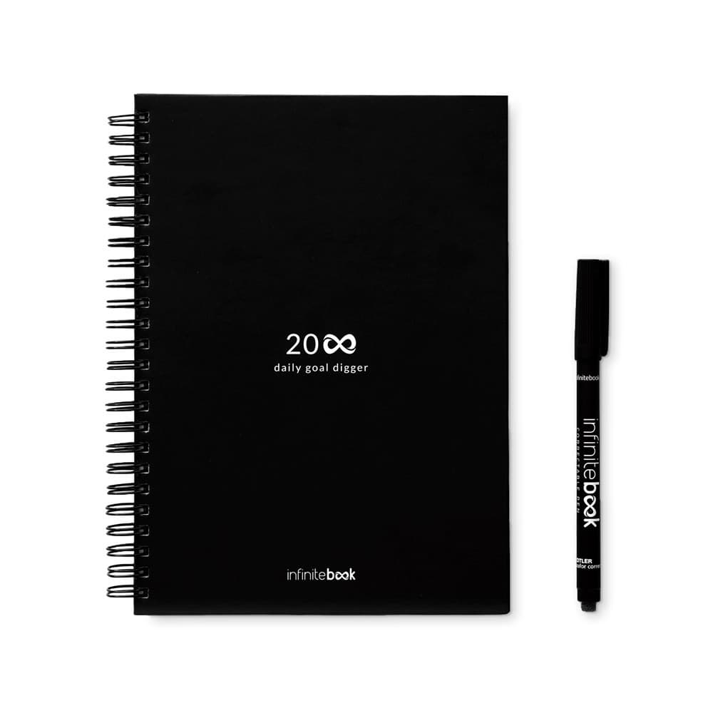 STARTER KIT INFINITE PLANNER A5. Setul include un "Jurnal infinit", kit de curățare, marker și suport pentru marker