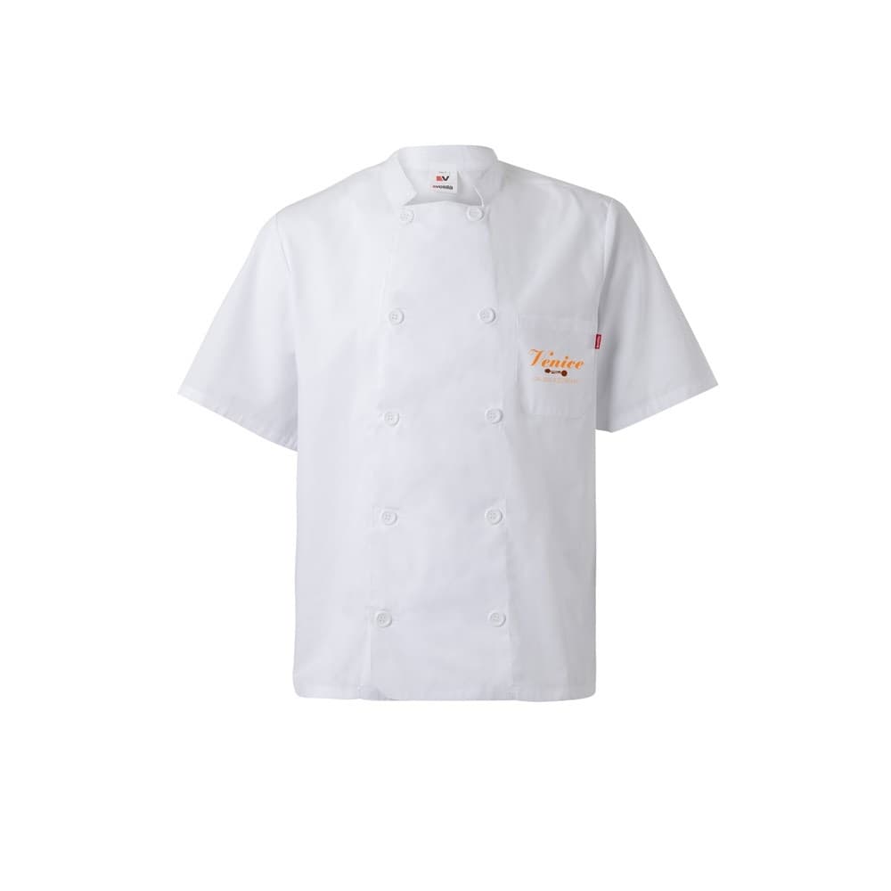 VL DURGA. Jachetă de bucătărie cu mânecă scurtă din poplin (110 g/m²), din bumbac (35%) și poliester (65%)