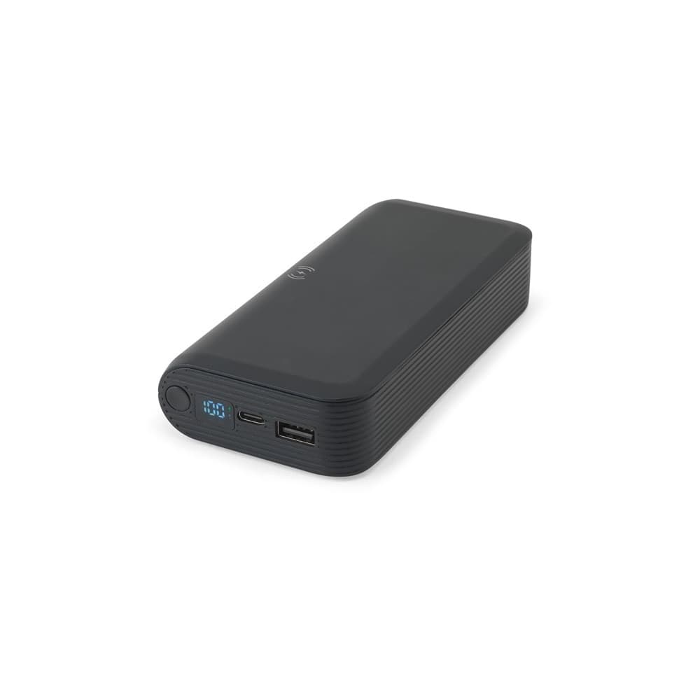 BECKER 20. Power bank de 20'000 mAh din ABS reciclat (100% rABS) cu încărcător wireless super rapid de 15W