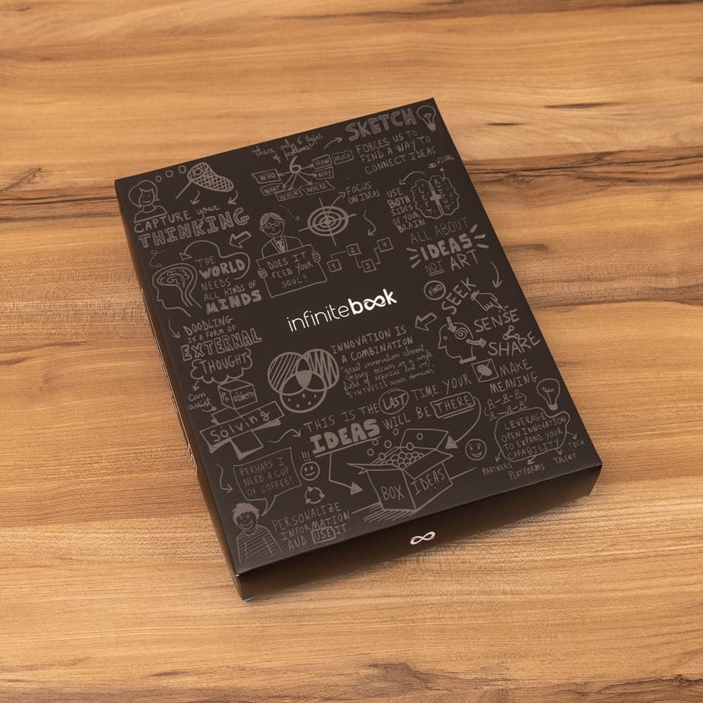 STARTER KIT INFINITEBOOK. Hardcover "Infinitebook" kit with 1 cleaning kit, 1 marker and 1 pen holder