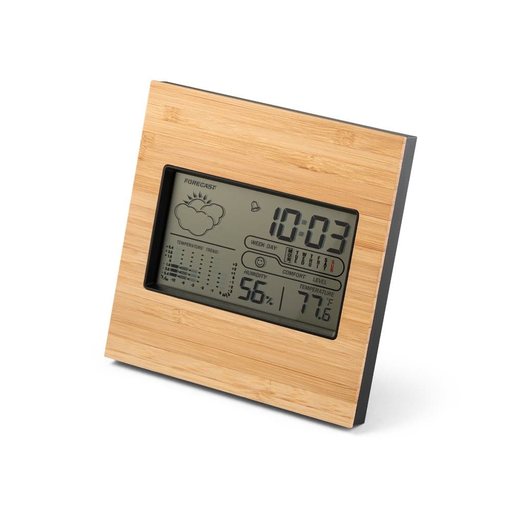 BROMLEY. Stație meteo de birou cu ecran LCD din ABS și bambus