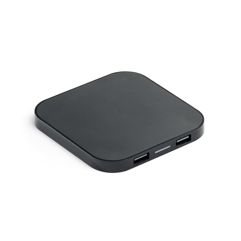 CAROLINE. Încărcător wireless super rapid 15W cu HUB 2 porturi USB-A din ABS reciclat (60% rABS)