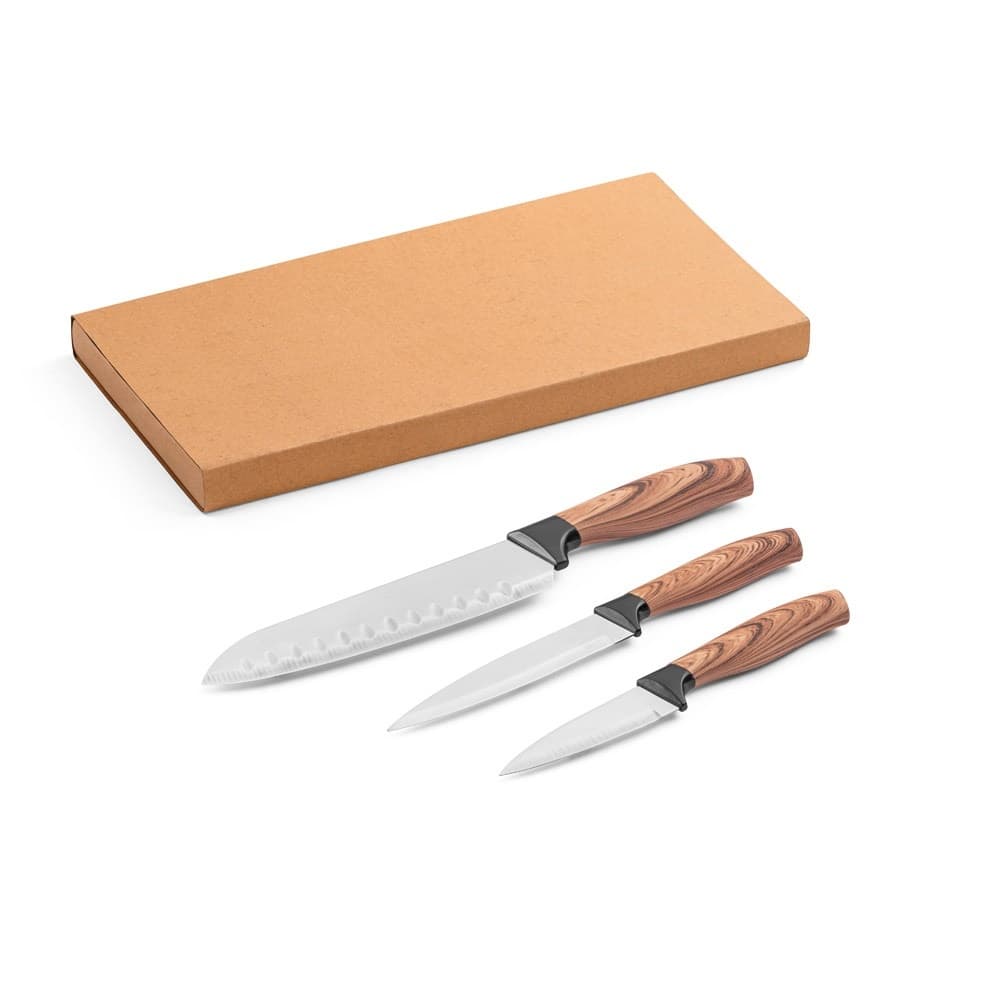 BAHARAT. Set de 3 cuțite de bucătărie cu lame din oțel inoxidabil și mânere ergonomice