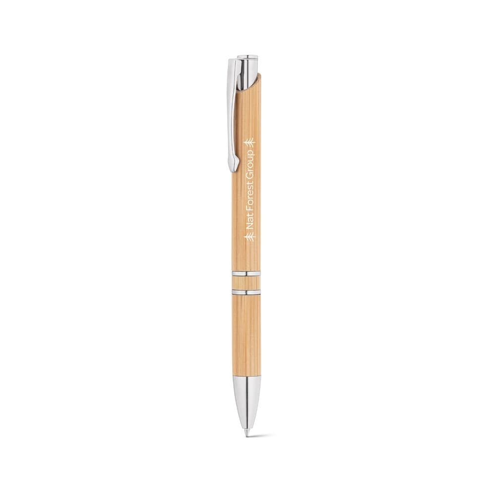 BETA BAMBOO. Bamboo ball pen with clip and metal trim