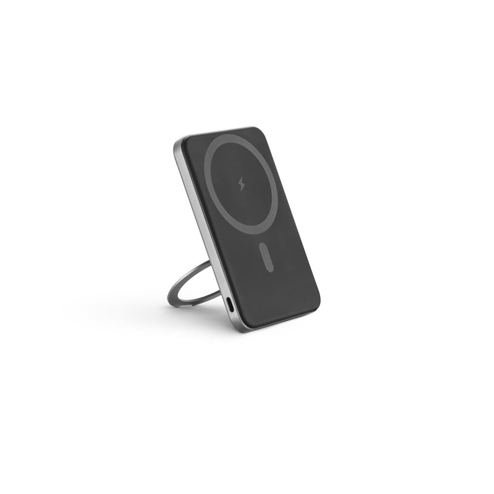 WARSHEL 5. Power bank magnetic de 5'000 mAh cu încărcător wireless ultrarapid de 15W din ABS reciclat (100% rABS) cu suport
