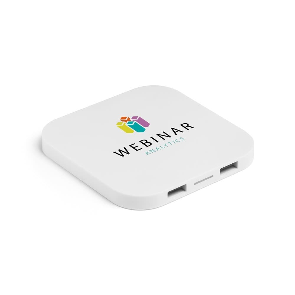 CAROLINE. 15W super-fast wireless charger with 2-port USB-A HUB in recycled ABS (60% rABS)