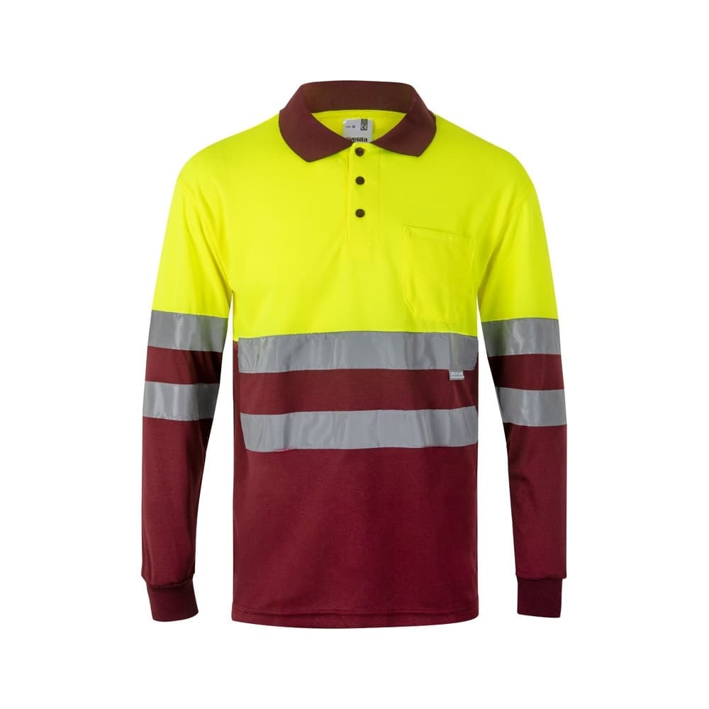 VL VULCAN. Tricou polo bicolor cu oc de pasăre (160g/m²) cu mâneci lungi, din poliester (100%)
