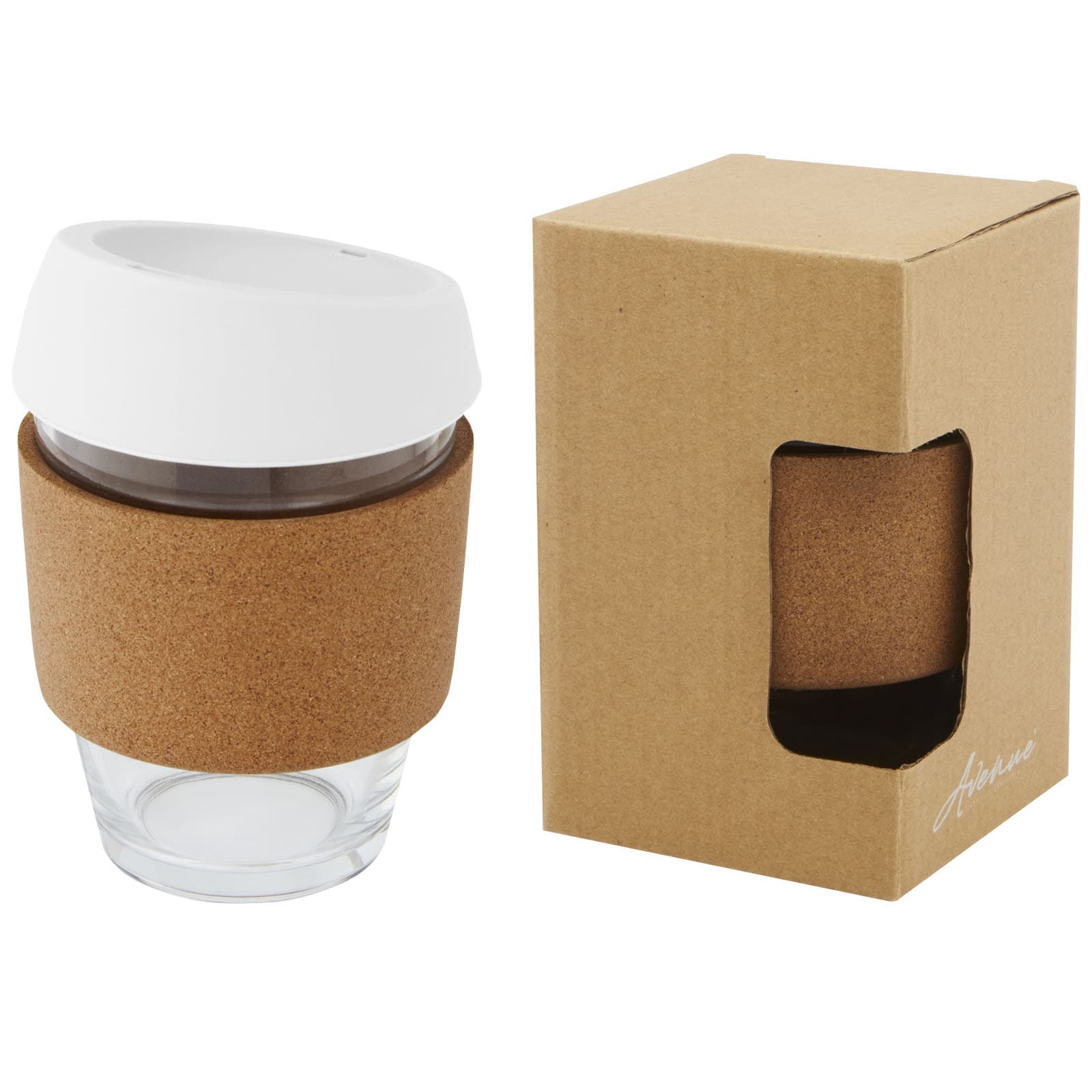 Pahar Lidan 360 ml din sticlă borosilicată cu manșon din plută și capac din silicon