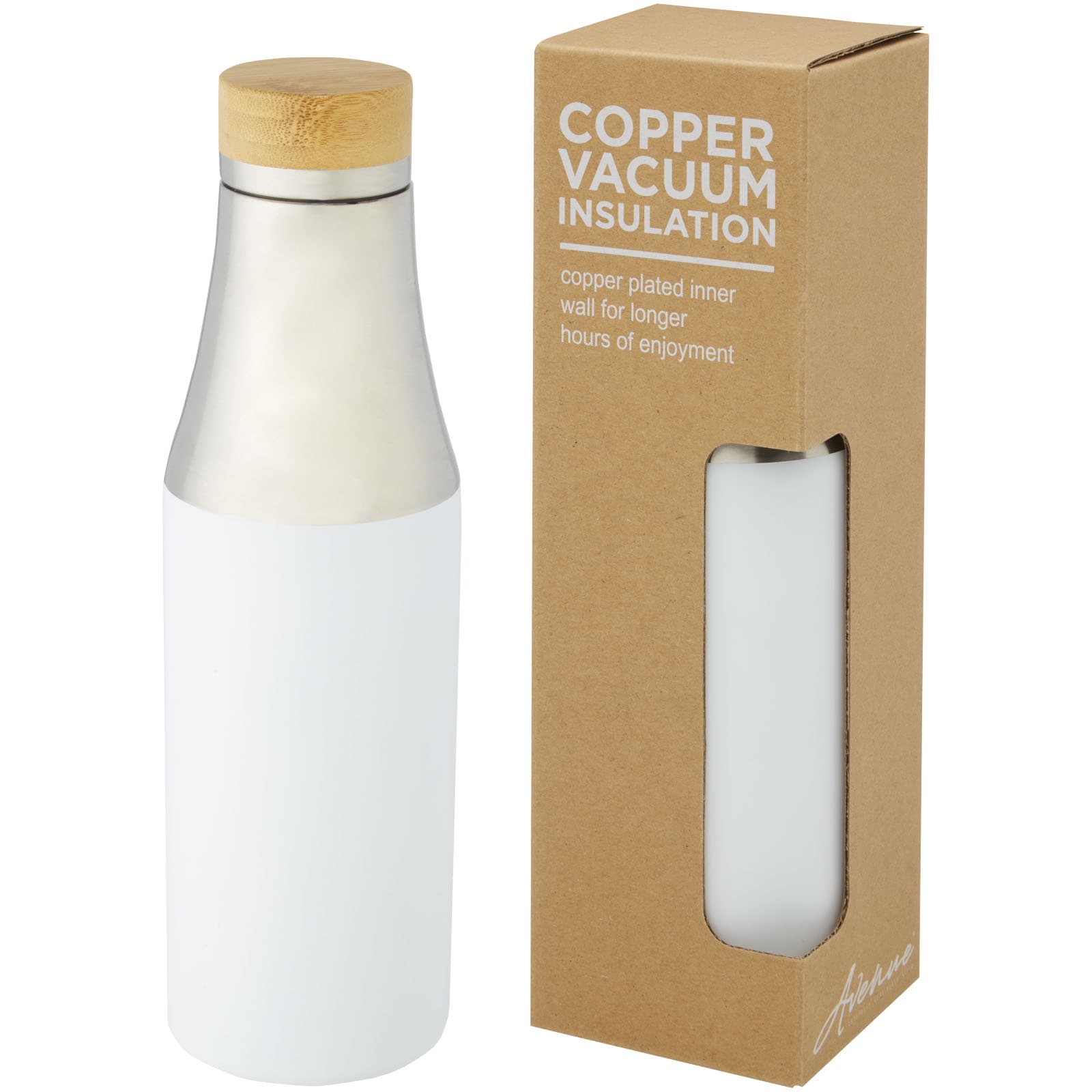 Sticlă Hulan 540 ml din oțel inoxidabil cu izolație la vid și cupru, cu capac din bambus