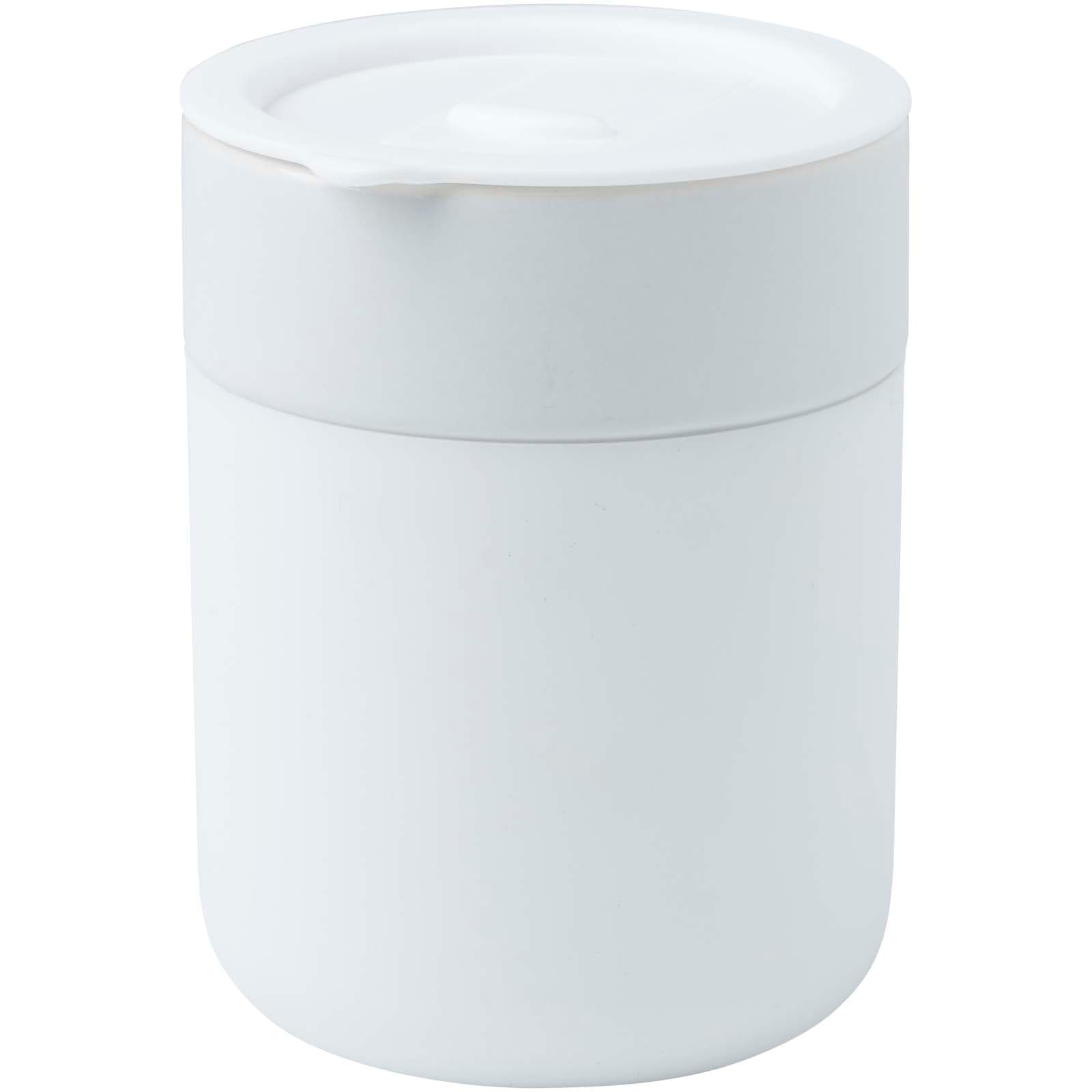 Pahar Java 330 ml din ceramică cu manșon din silicon și capac din plastic