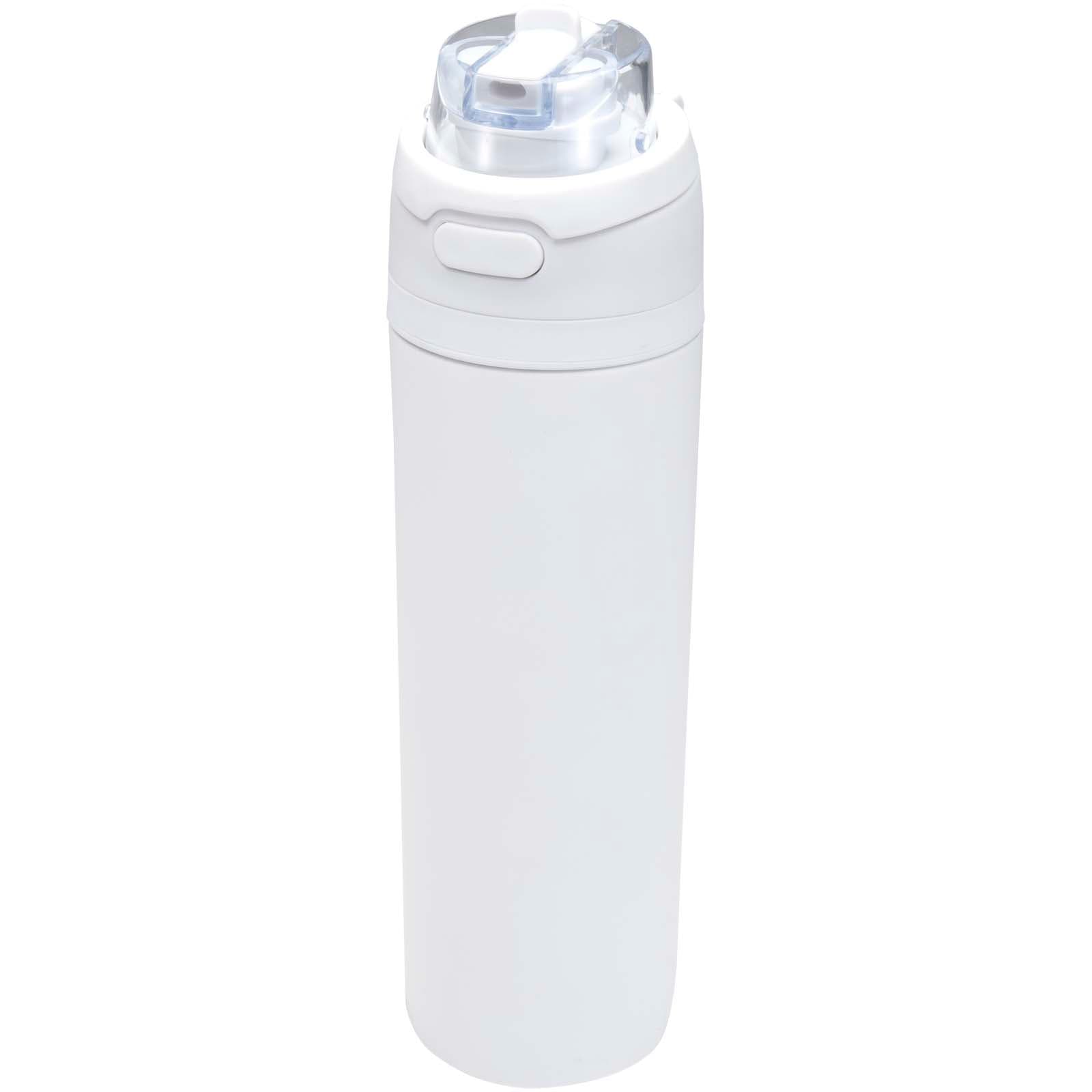 Theron — sticlă de apă 800 ml din oțel inoxidabil reciclat RCS, cu perete simplu și capac cu dublă funcție