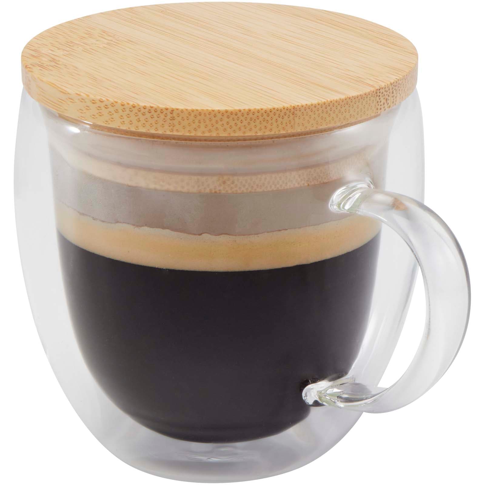 Cană din sticlă Lenora de 250 ml cu capac din bambus
