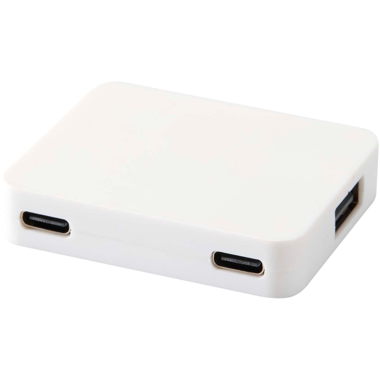 Hub USB Gaia cu 4 porturi cu ieșire USB-A și Type-C și intrare dublă - realizat din plastic reciclat