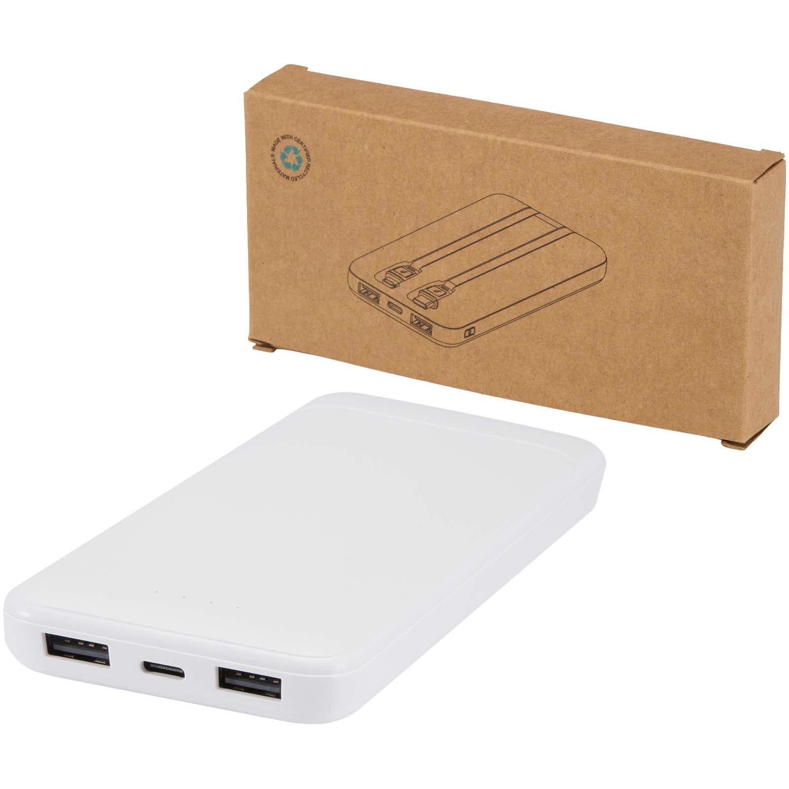 Baterie externă din plastic reciclat Adhil 10.000 mAh 10W cu 2 cabluri încorporate