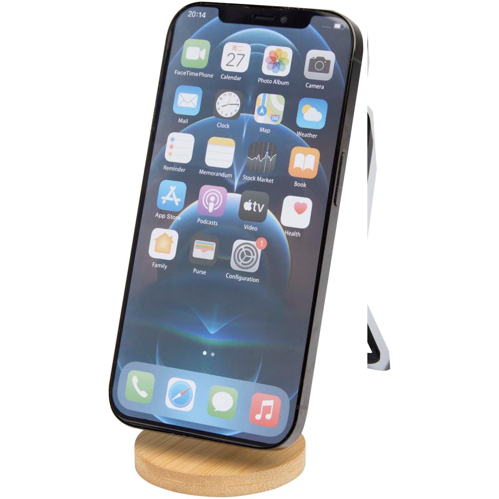 Suport magnetic pliabil pentru telefon Alcor din plastic reciclat cu detalii din bambus