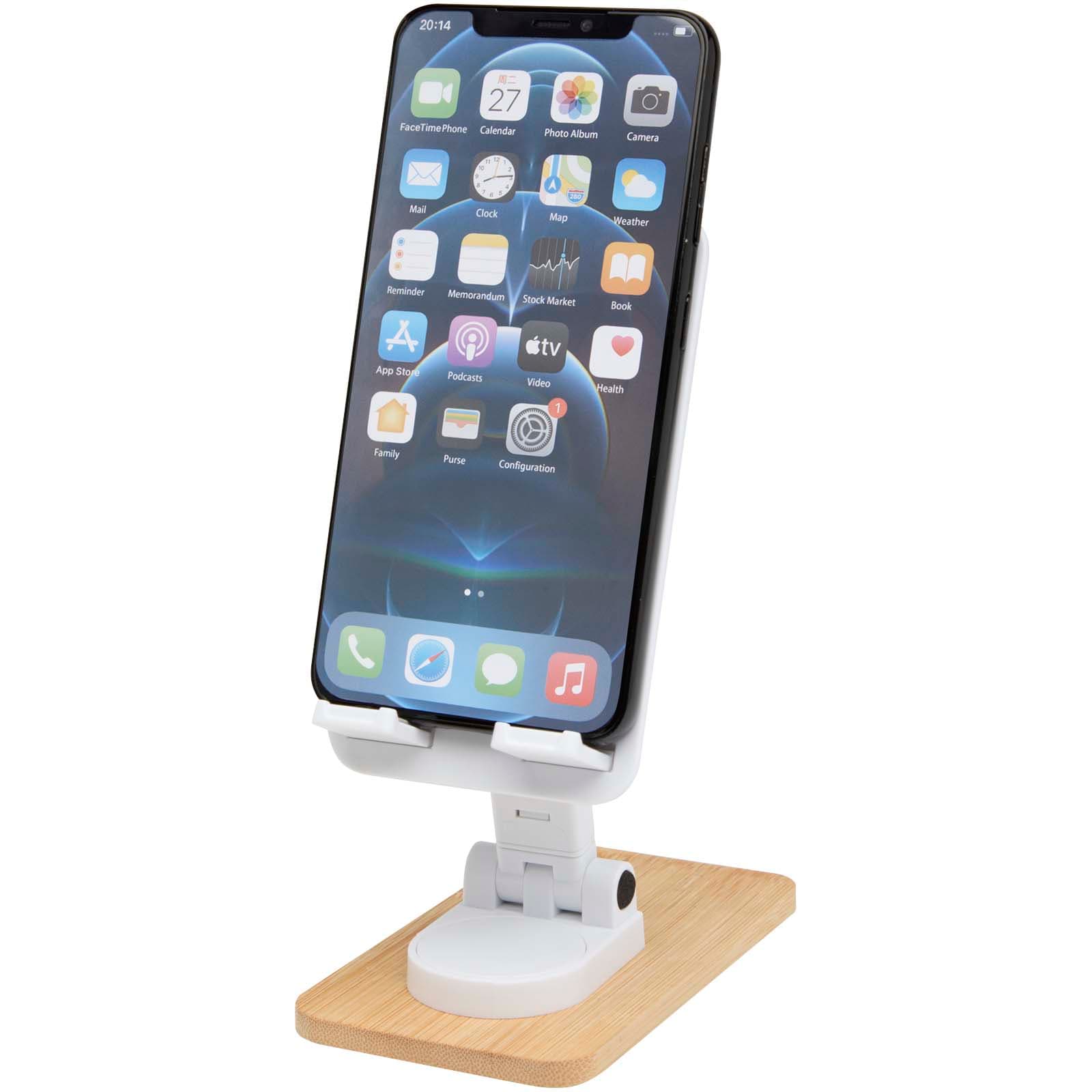 Suport de birou pliabil pentru telefon din plastic reciclat Alfirk cu detalii din bambus