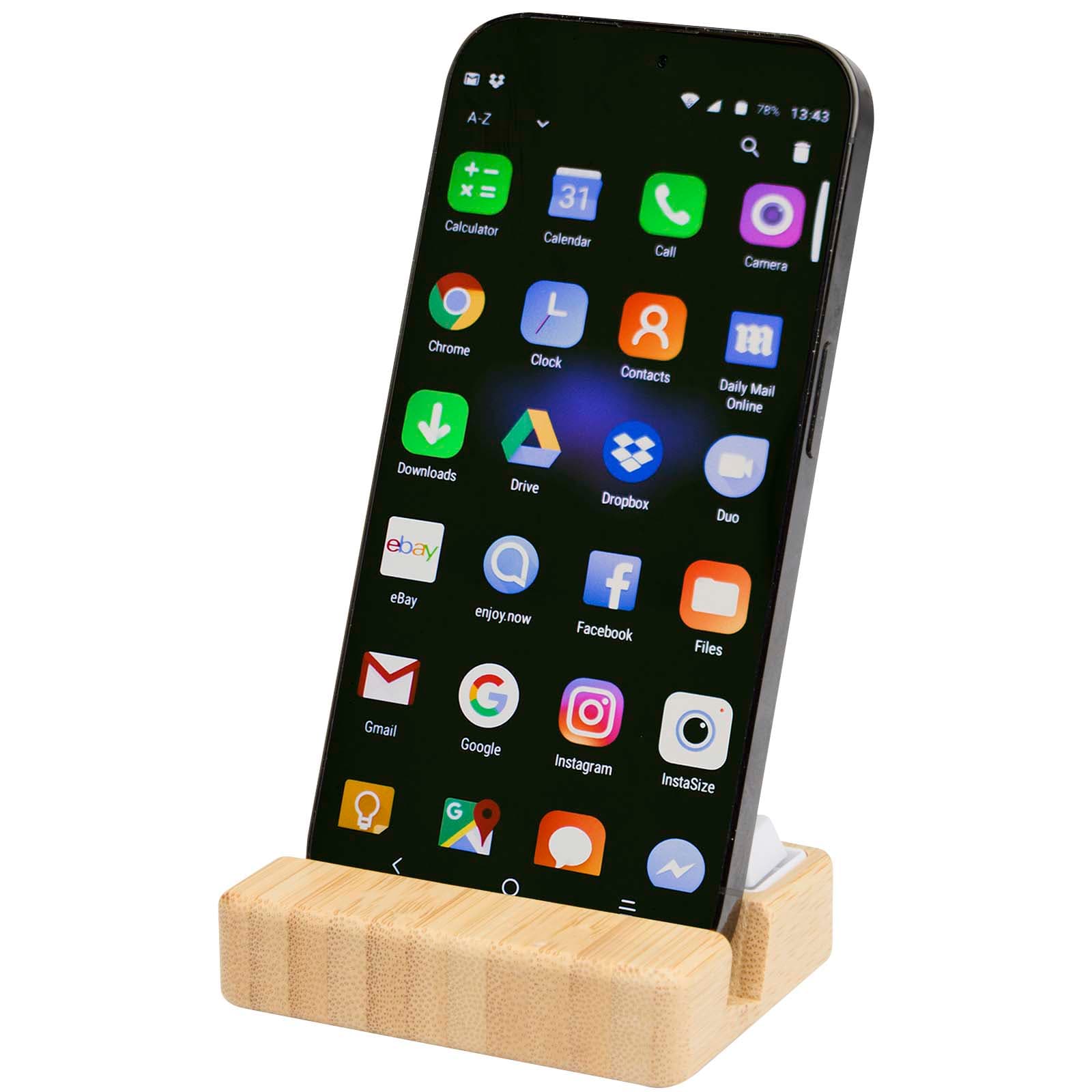 Suport pentru telefon și jucărie antistres Algol din plastic reciclat cu detalii din bambus