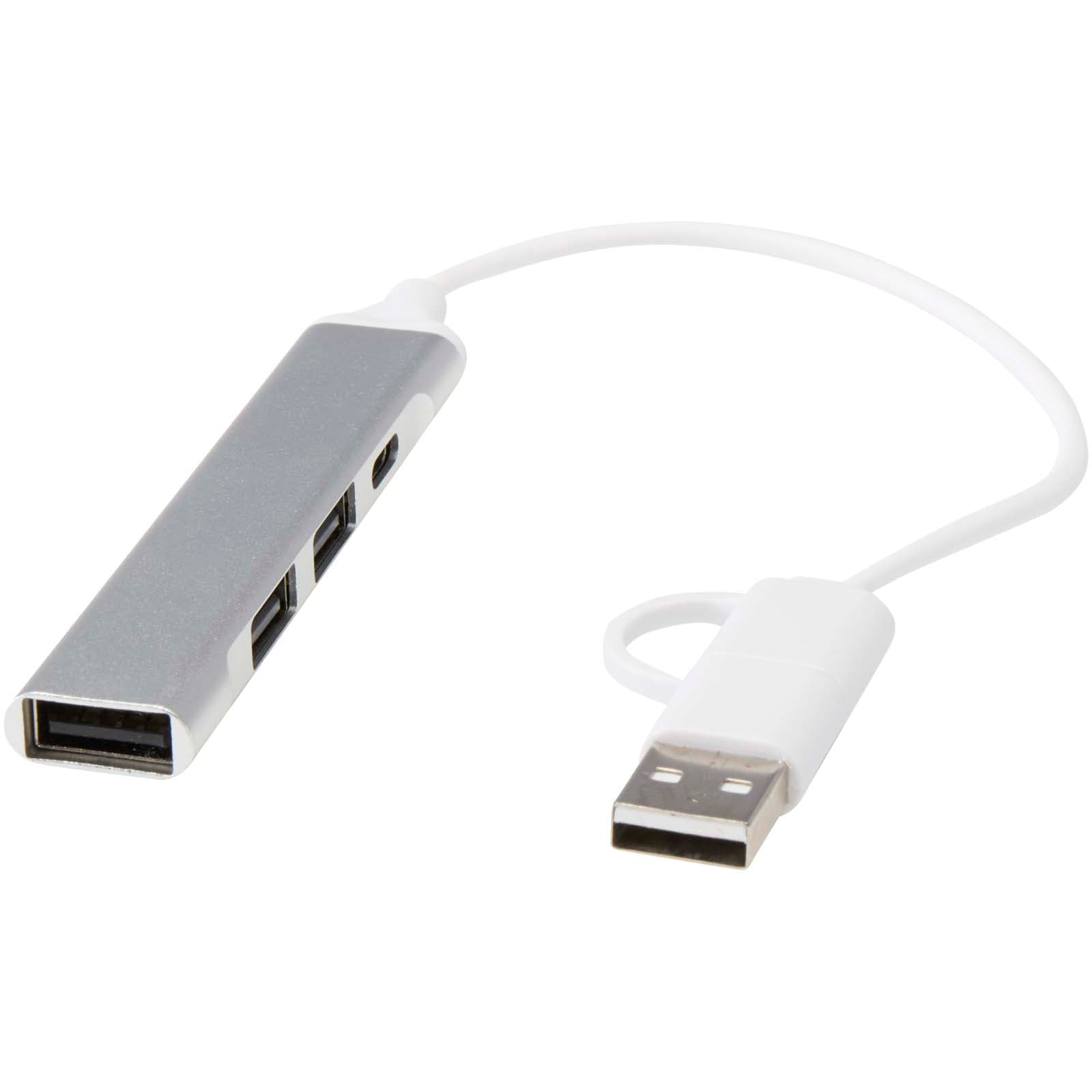 Hub USB-A și Type-C cu 4 porturi din aluminiu reciclat Alkaid, cu intrare dublă