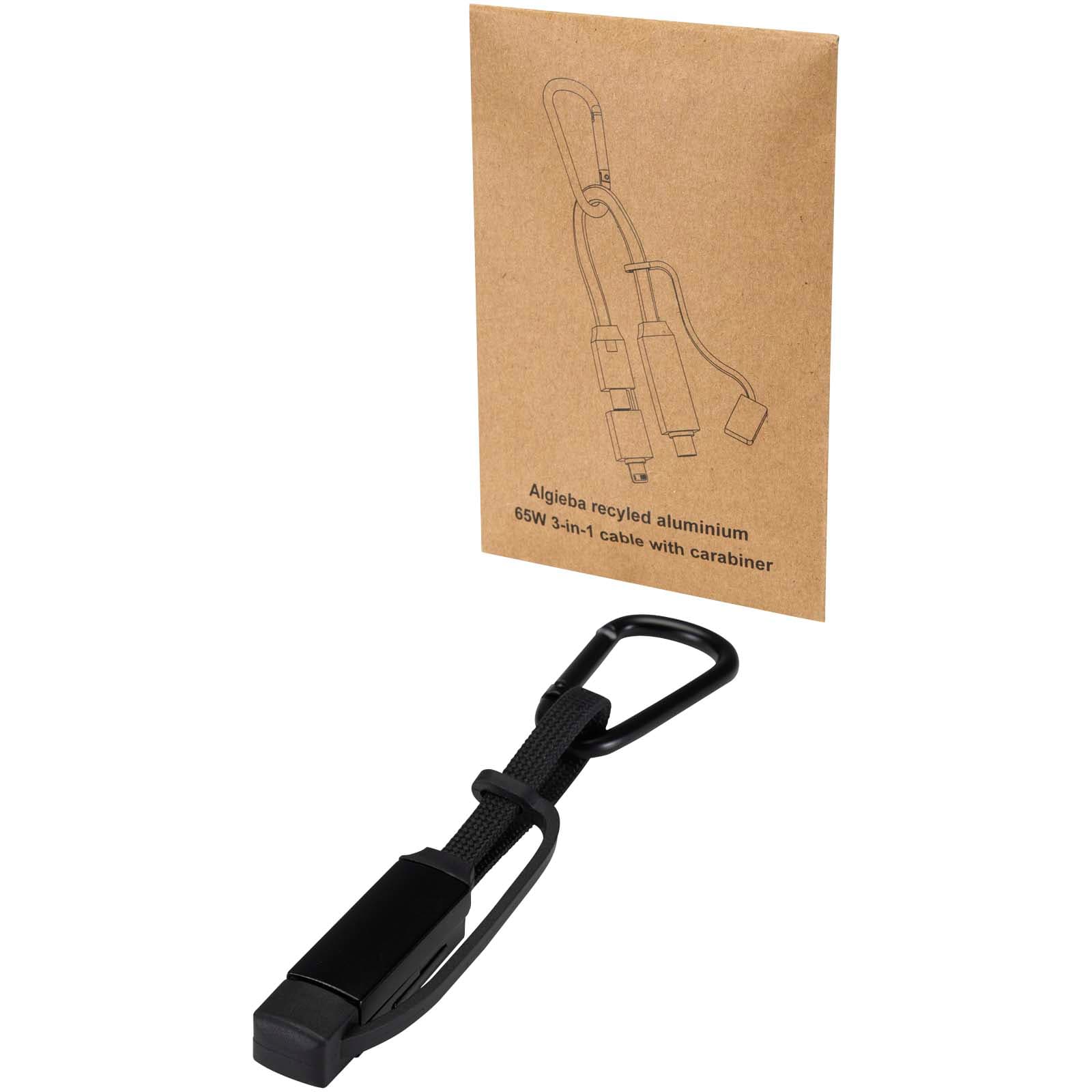 Algieba — cablu de încărcare 3-în-1 65W din aluminiu reciclat, cu carabinieră