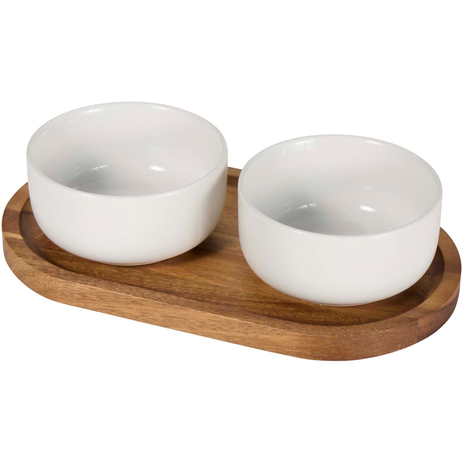 Set de tavă din lemn și boluri de servire din ceramică Noa