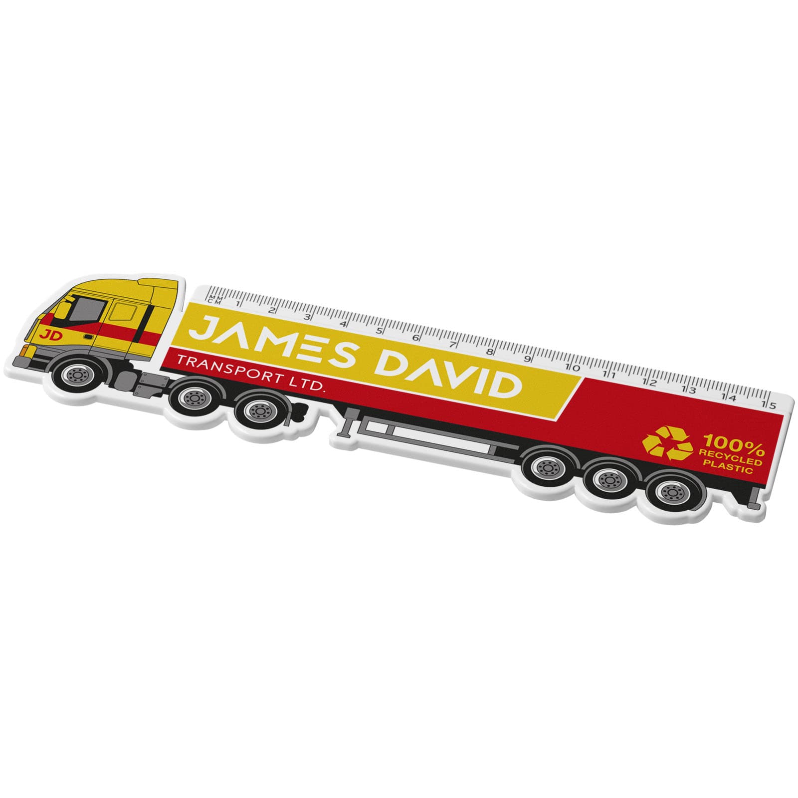 Riglă în formă de camion Tait de 15 cm din plastic reciclat